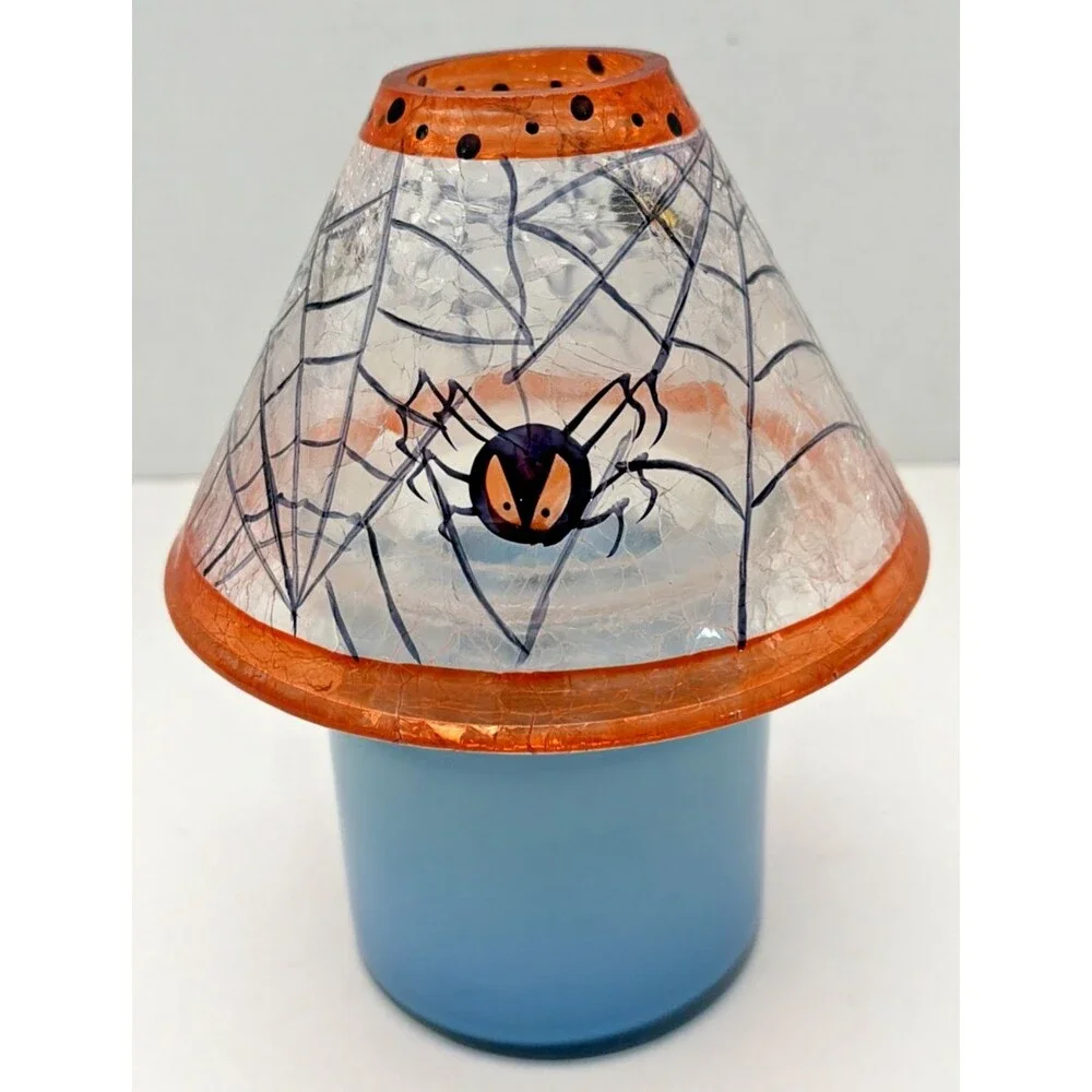 Yankee Candle Halloween Flicke Spider Web Crackle Glass Large Jar Shade Retired